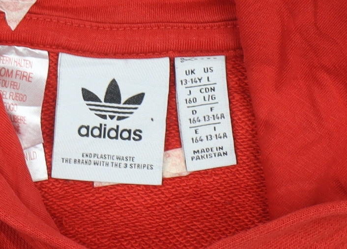 Adidas Boys Red Pullover Hoodie 13-14 Years Cotton Blend Logo Print