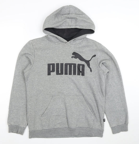 Puma Boys Grey Pullover Hoodie Size 14-15 Years Cotton Blend
