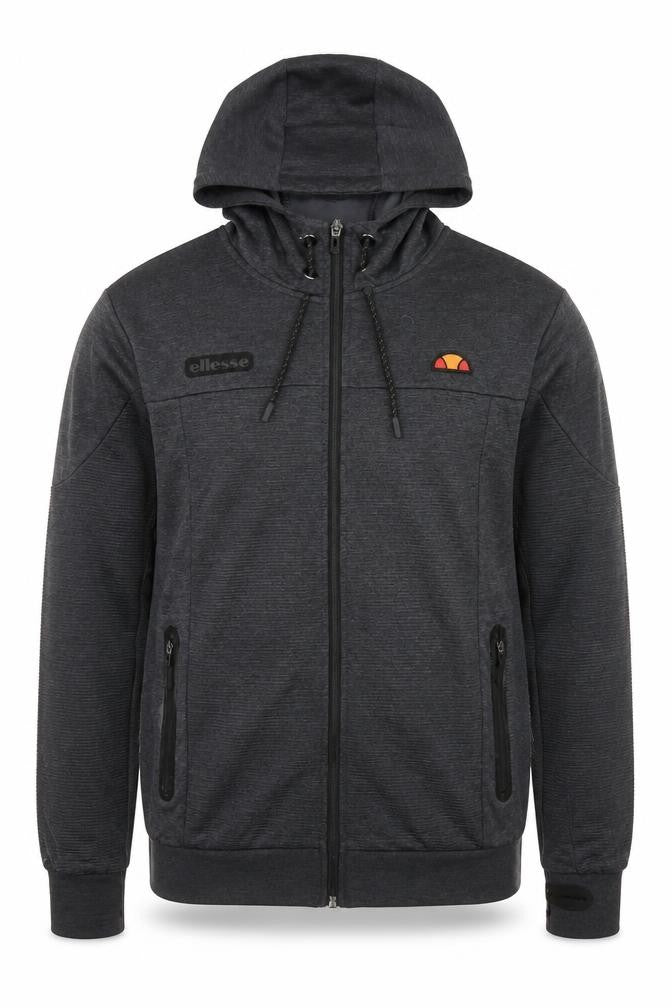 Front view of Ellesse Men's Grey XS Full Zip Hoodie with Logo Detail