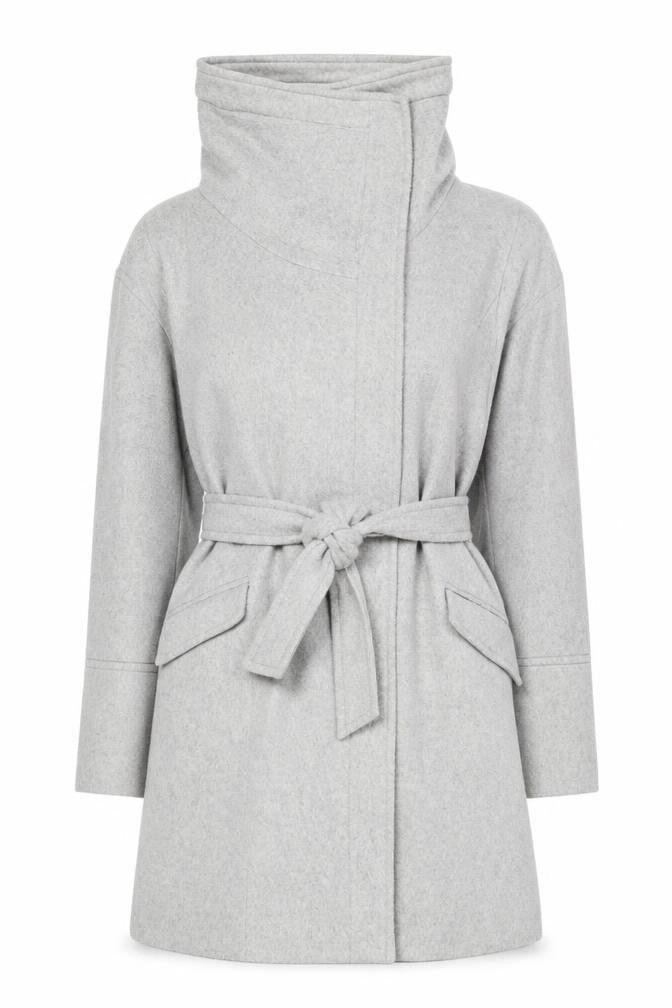 RJR.John Rocha Women's Grey Wool Blend Belted Overcoat Size 12