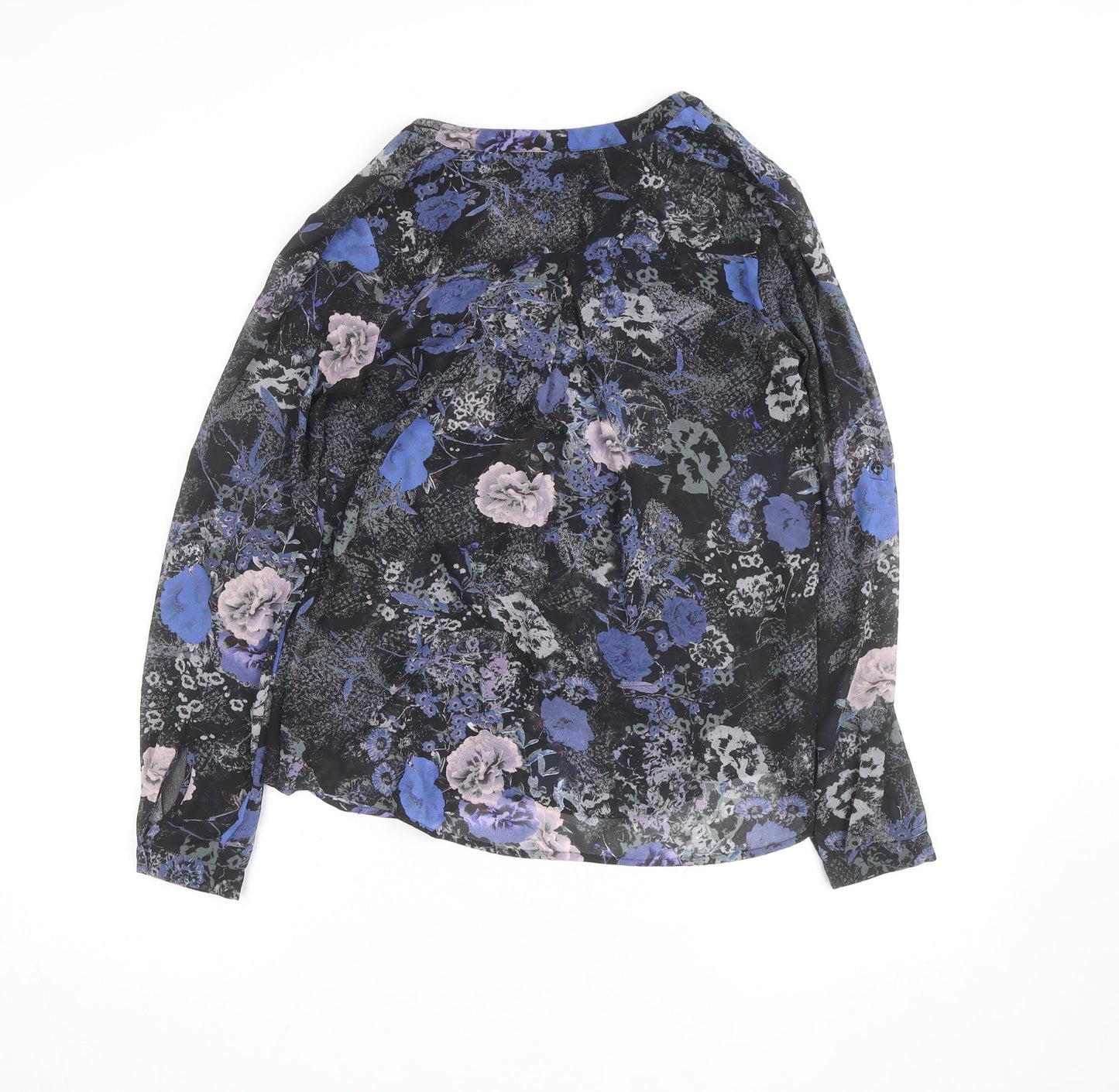 Warehouse Women’s Black Blue Floral Long Sleeve Blouse UK 6
