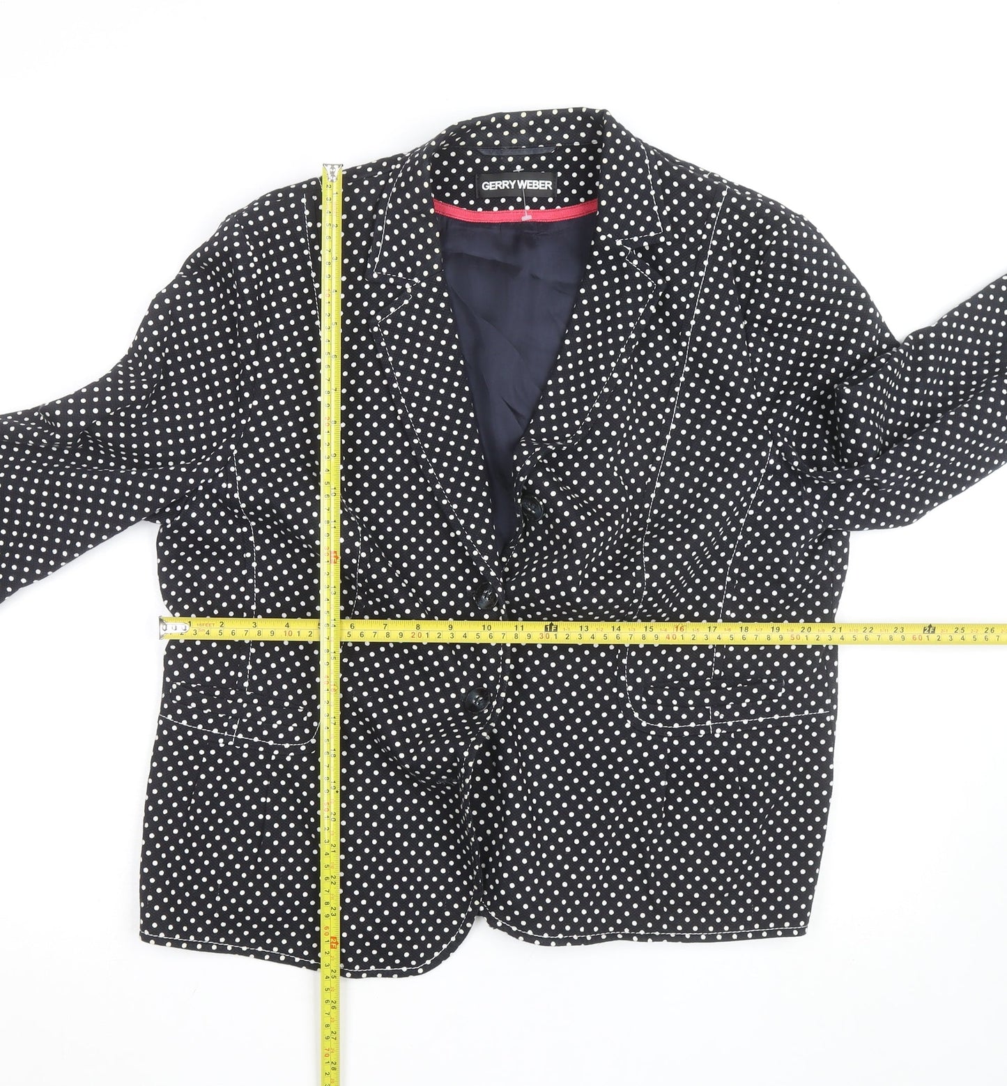 Gerry Weber Women Black Polka Dot Blazer Jacket Size 20 Regular Fit