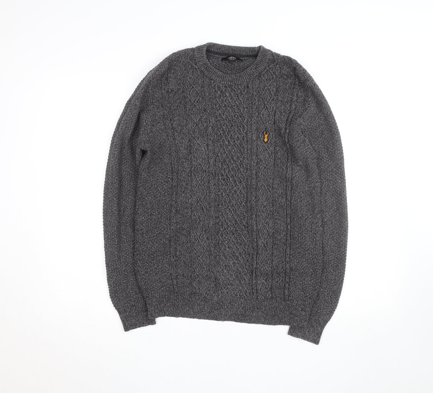 Next Men's Grey Cable-Knit Crew Neck Jumper Size M