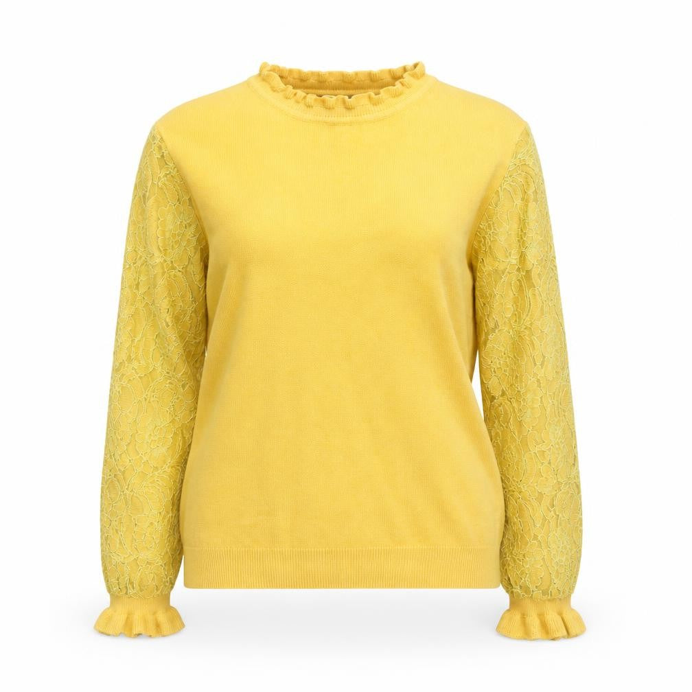 Wild Flower Women Yellow Lace Sleeve Ruffle High Neck Jumper Size L