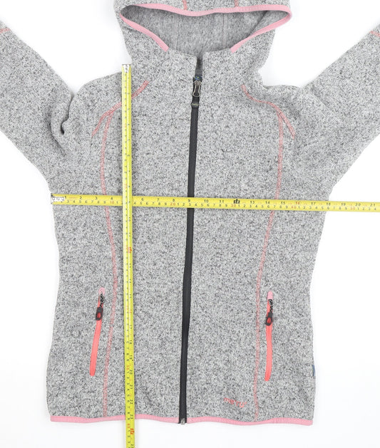 Meru Womens Grey Full Zip Hooded Fleece Jacket Size 12