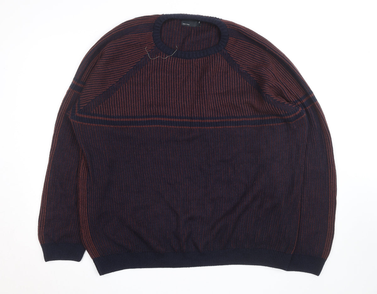 Back view of ASOS DESIGN Men’s Blue 2XL Striped Knit jumper