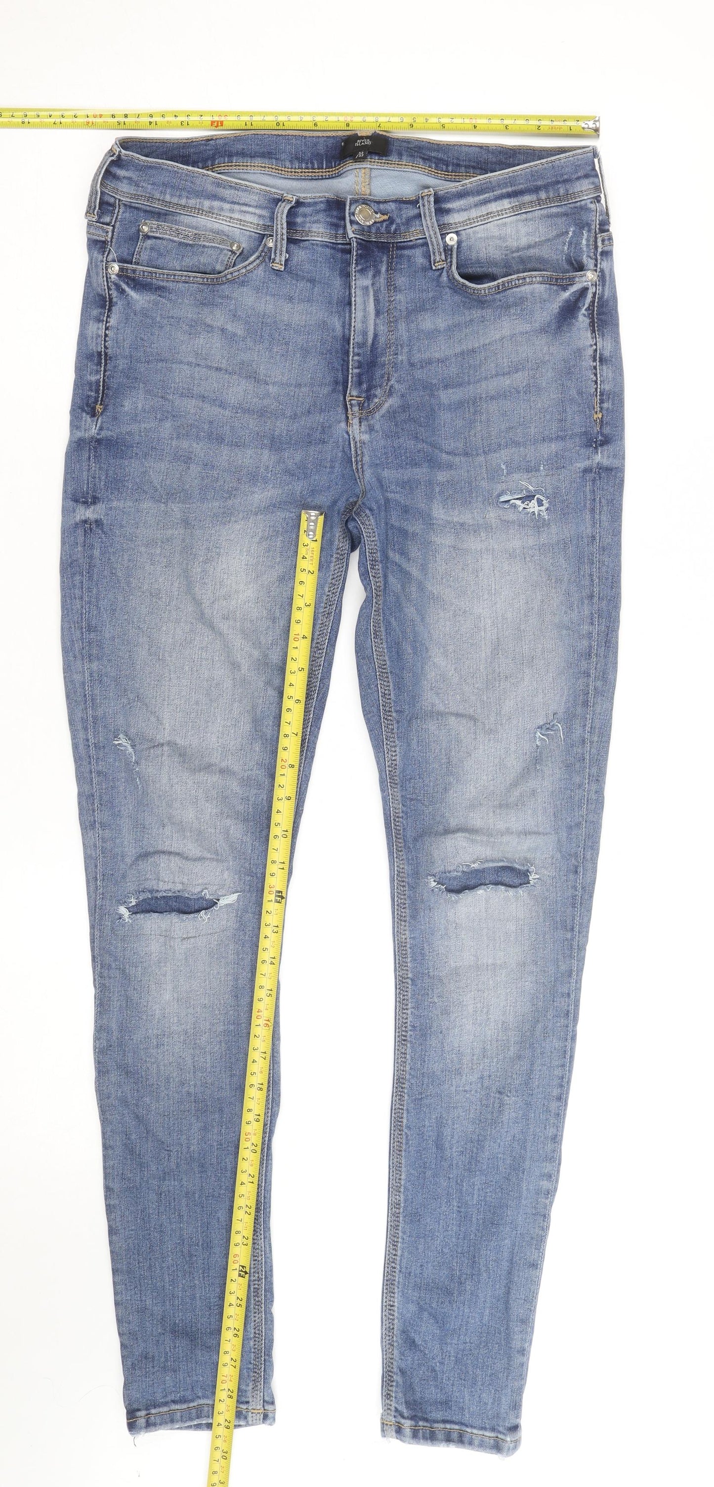 River Island Women's Blue Skinny Distressed Jeans Size 16 Regular