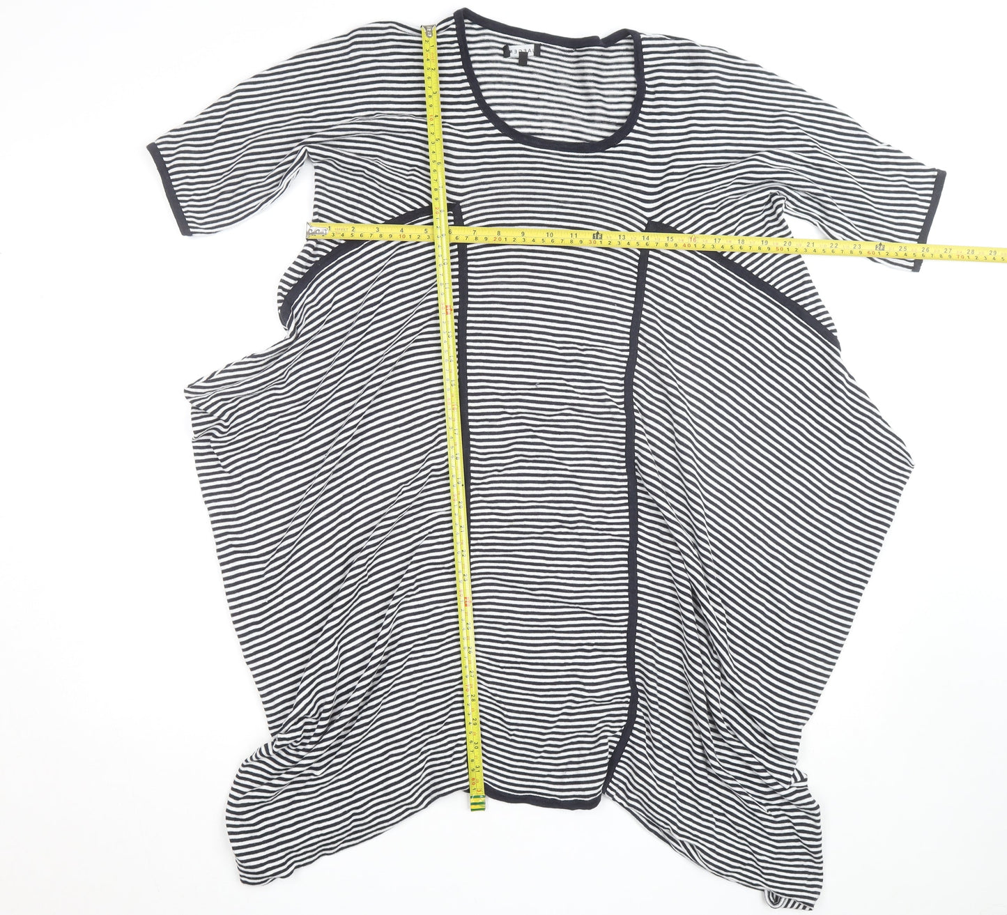 Jaeger Women Blue Striped Linen Cotton Relaxed T-Shirt Size L
