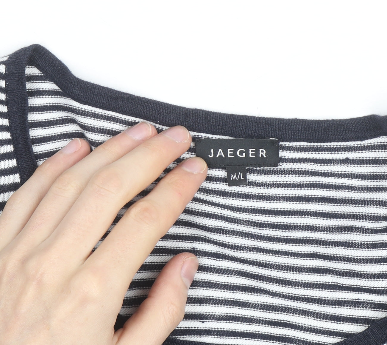 Jaeger Women Blue Striped Linen Cotton Relaxed T-Shirt Size L