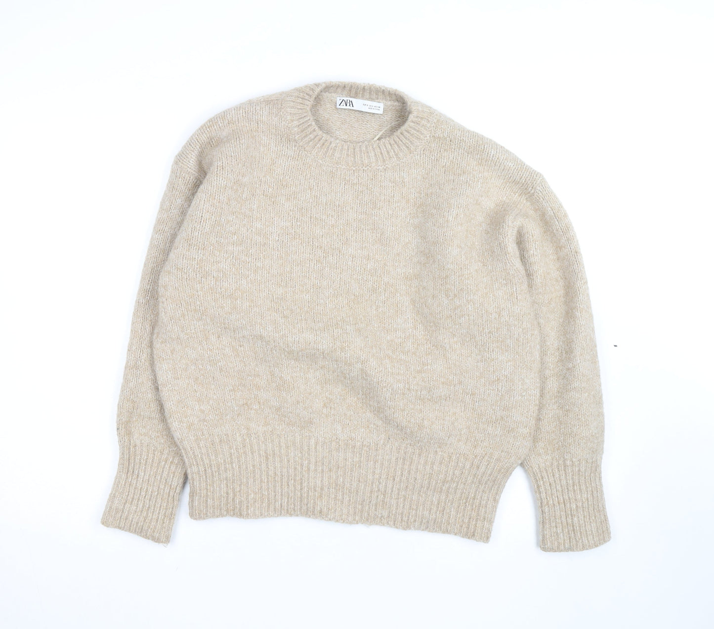 Zara Women Beige Wool Blend Chunky Knit Pullover Jumper Size S