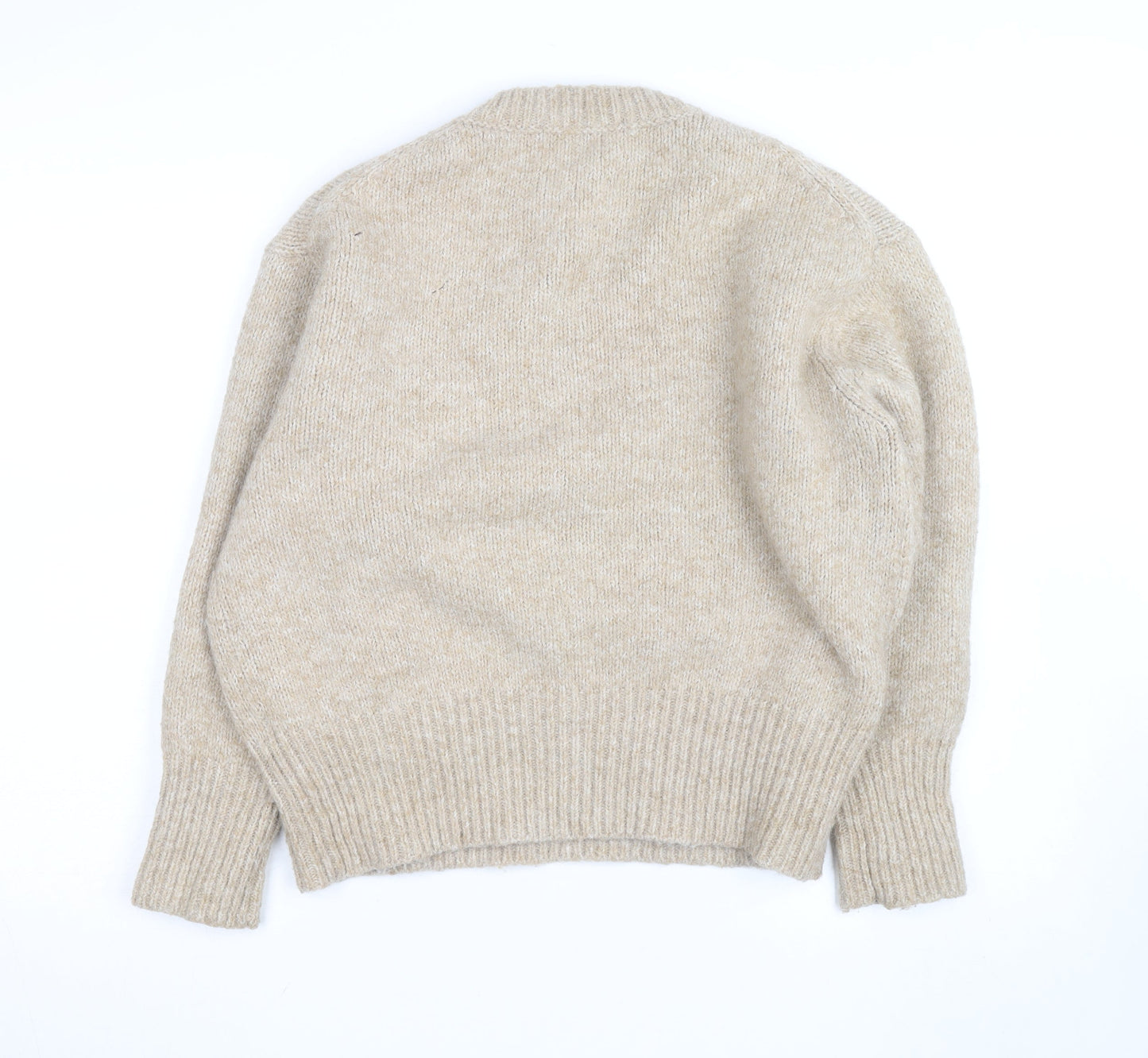 Zara Women Beige Wool Blend Chunky Knit Pullover Jumper Size S