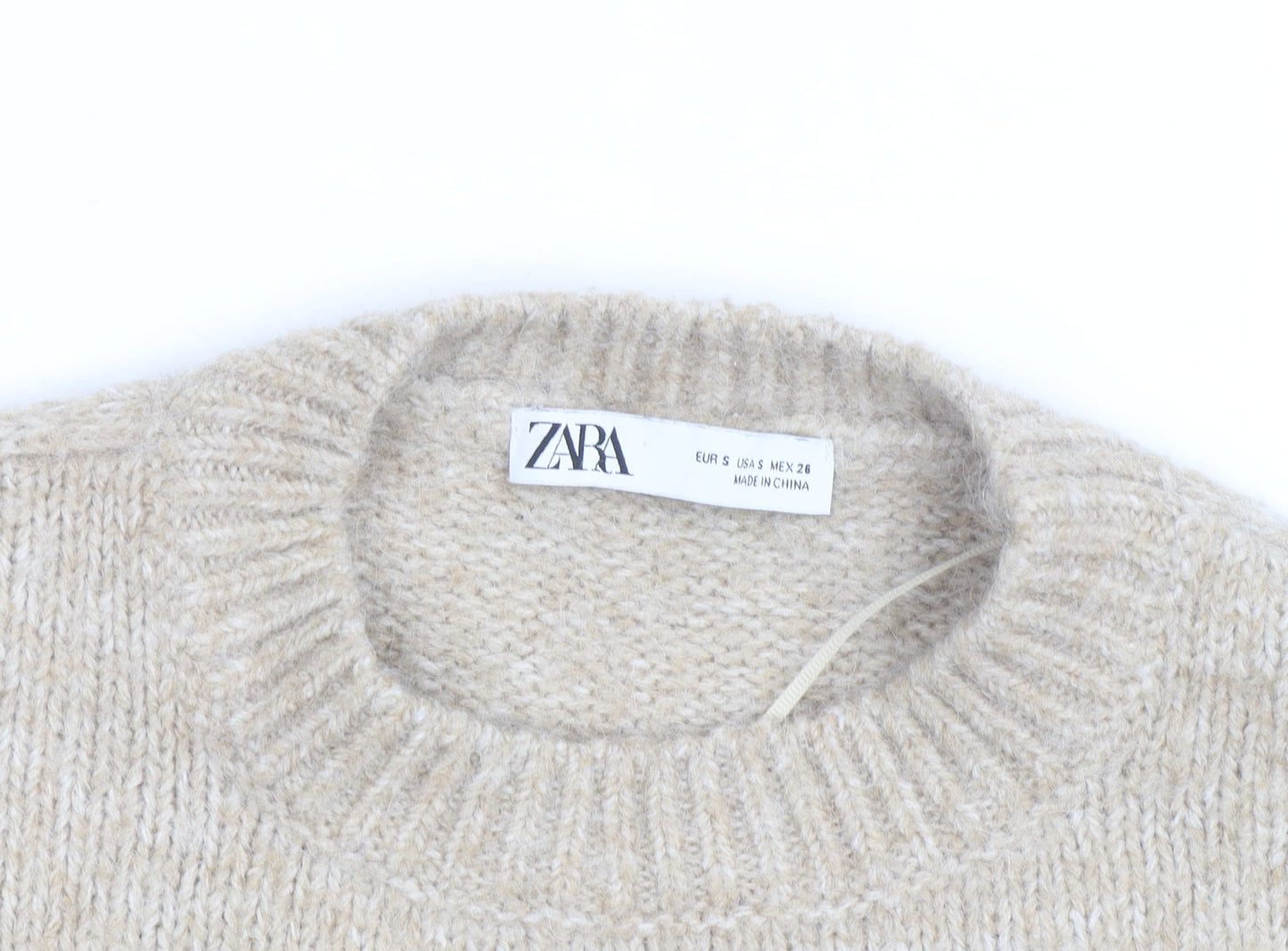 Zara Women Beige Wool Blend Chunky Knit Pullover Jumper Size S