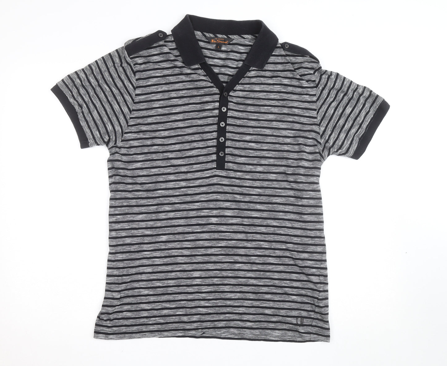 Ben Sherman Men's Grey Striped Cotton Polo Shirt Size L
