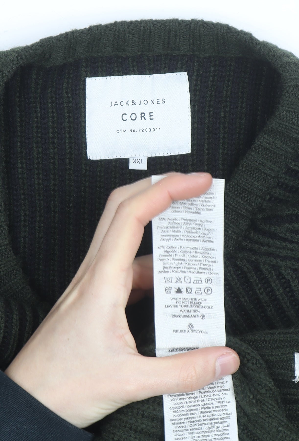 Jack & Jones Men's Green 2XL Crew Neck Ribbed Knit Pullover Jumper