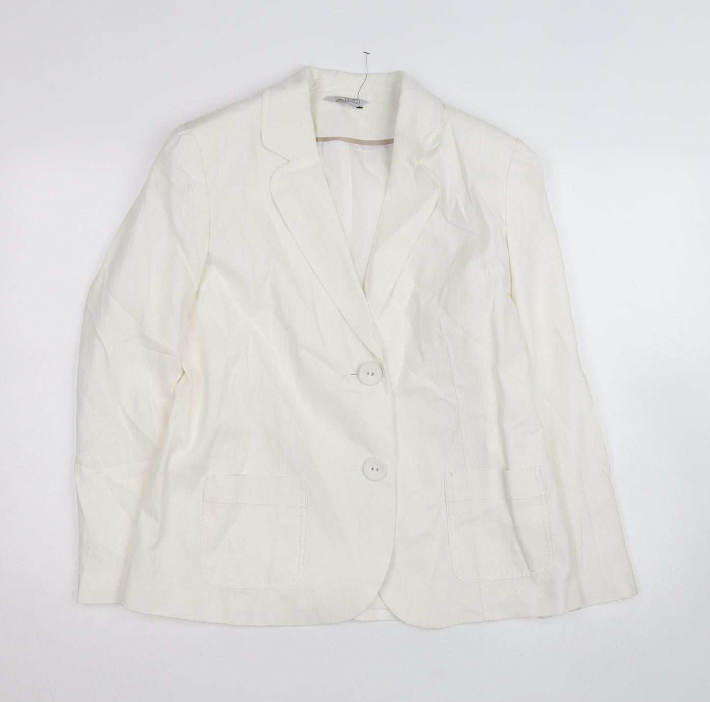 Classic Women's Ivory Linen Blend Two-Button Blazer Size 14