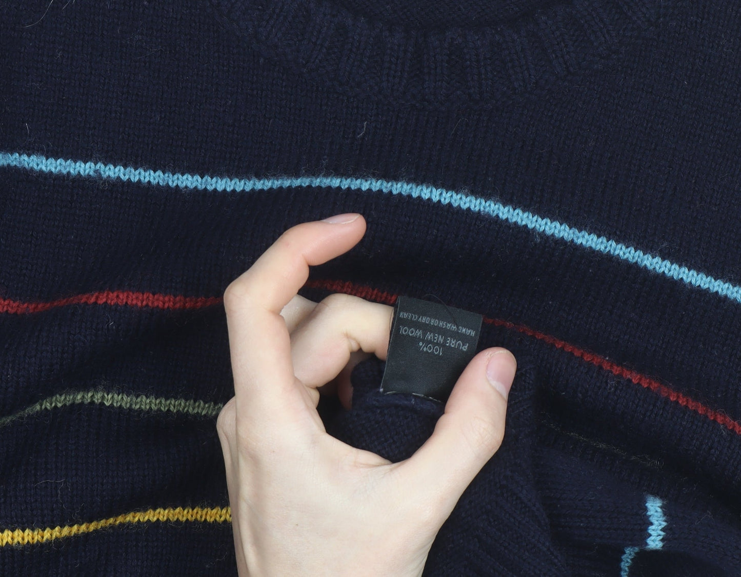 Peregrine Women's Blue Striped Wool Crew Neck Jumper L