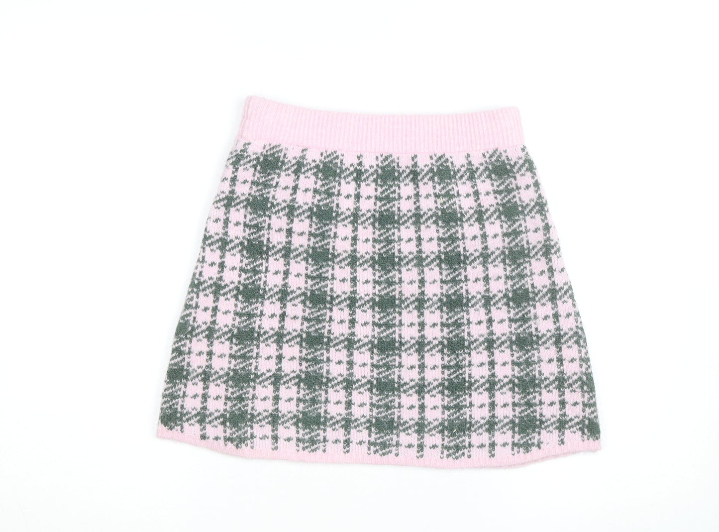 Zara Women Pink Check Knit A-Line Mini Skirt Size M