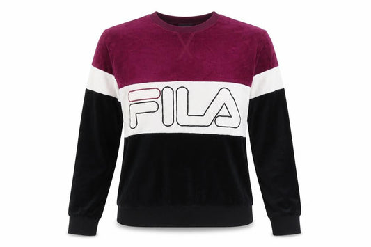 FILA Womens Colourblock Velour Sweatshirt XS Burgundy Black White