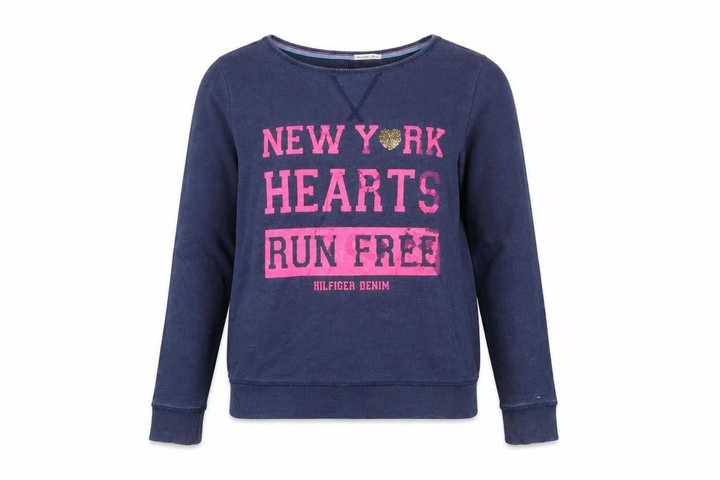 Hilfiger Denim Womens Navy Blue Pullover Sweatshirt M Sequin Heart