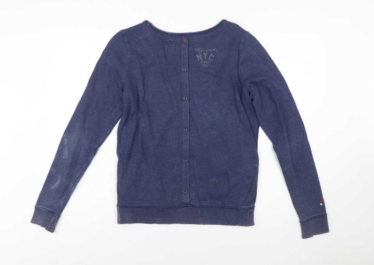 Hilfiger Denim Womens Navy Blue Pullover Sweatshirt M Sequin Heart