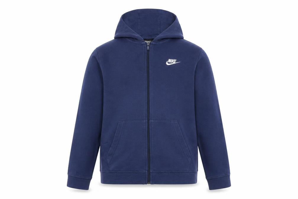 Front view of Nike boys’ blue full zip hoodie xl 158-170cm cotton blend standard fit