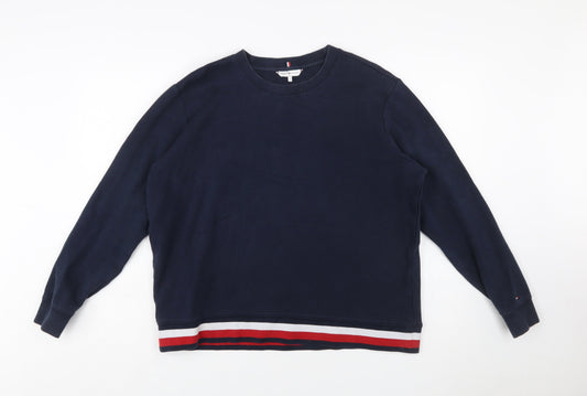 Tommy Hilfiger Womens Navy Blue Sweatshirt L Cotton Blend Crew Neck