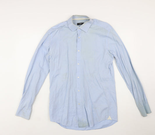 Hugo Boss Men’s Blue Slim Fit Cotton Long Sleeve Button-Up Shirt Size 15.7
