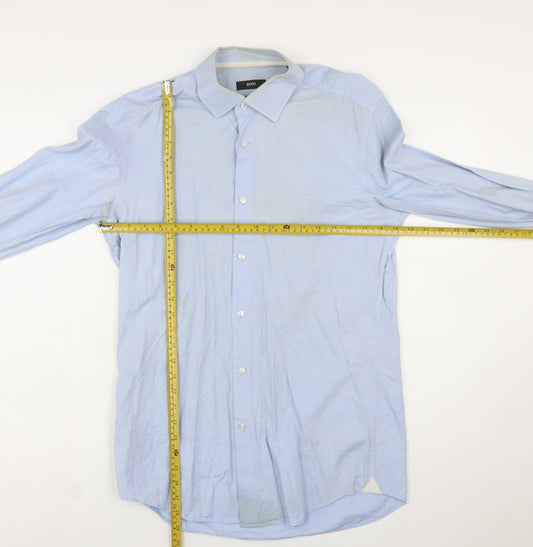 Hugo Boss Men’s Blue Slim Fit Cotton Long Sleeve Button-Up Shirt Size 15.7