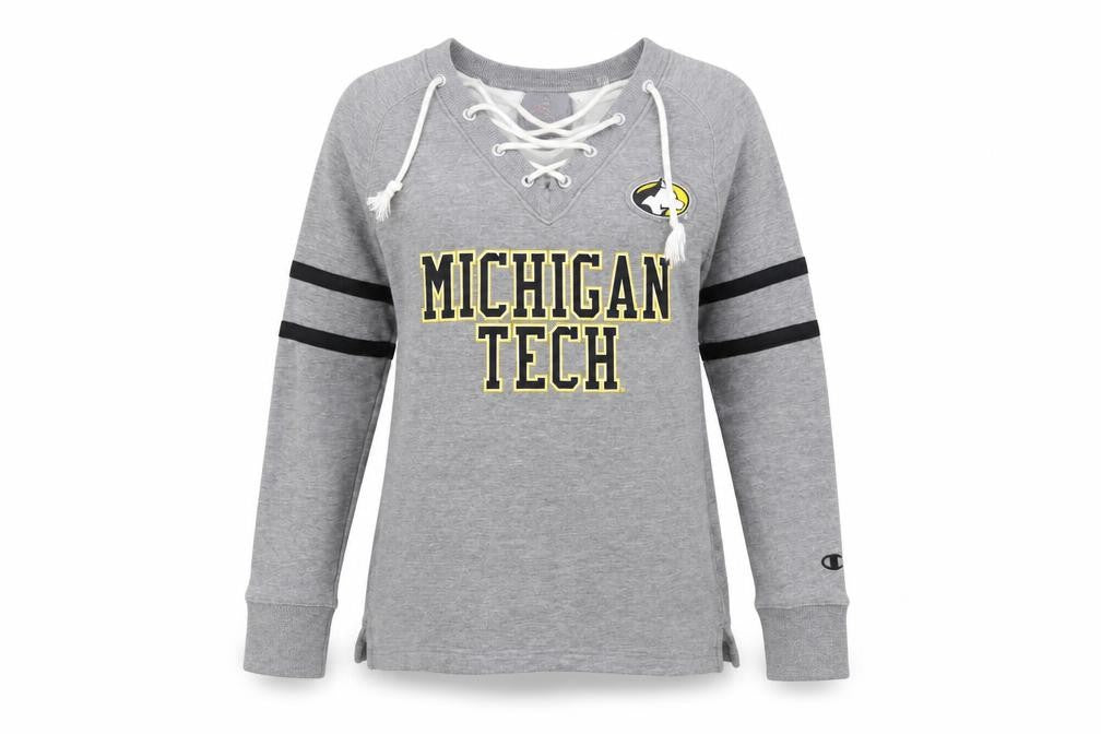 Champion Womens Grey Michigan Tech Lace Up Pullover Sweatshirt Size S