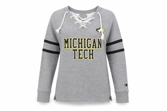 Champion Womens Grey Michigan Tech Lace Up Pullover Sweatshirt Size S