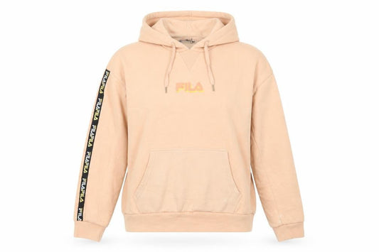 Fila Womens Beige Pullover Hoodie Medium Logo Sleeve Tape Sweatshirt