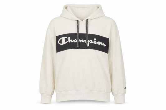 Champion Women's Beige Pullover Hoodie Large Fleece Logo Sweatshirt