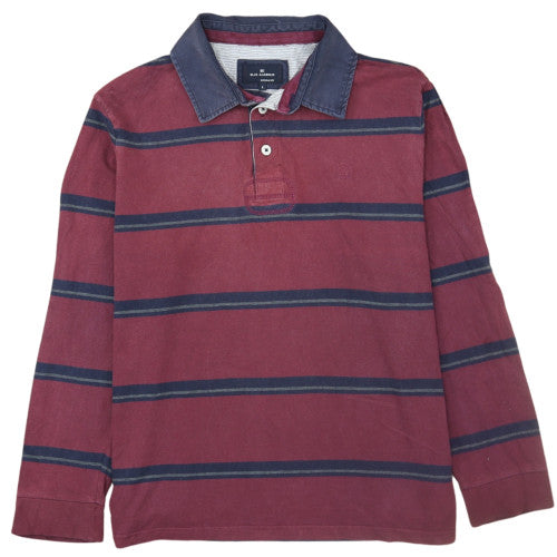 Marks and Spencer Blue Harbour Men's Burgundy Striped Long Sleeve Polo L Regular Fit