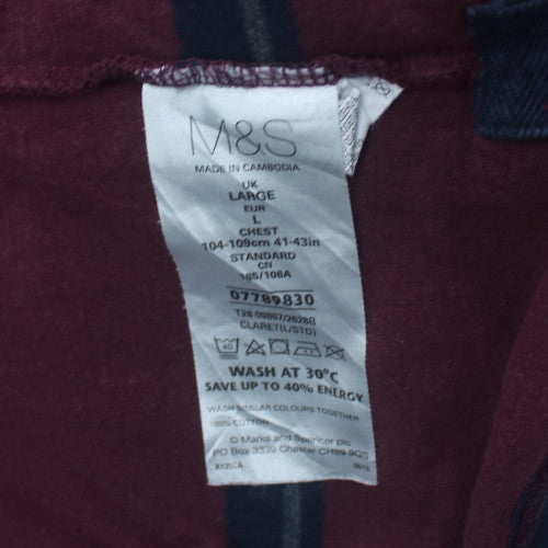 Marks and Spencer Blue Harbour Men's Burgundy Striped Long Sleeve Polo L Regular Fit