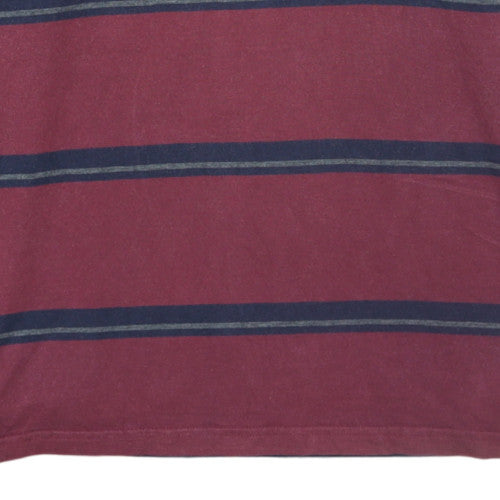 Marks and Spencer Blue Harbour Men's Burgundy Striped Long Sleeve Polo L Regular Fit