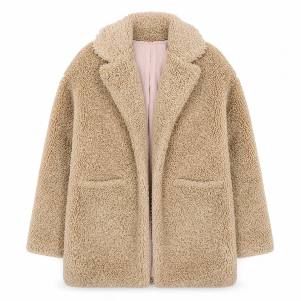 Topshop Women’s Beige Faux Fur Mid-Length Coat Size 8