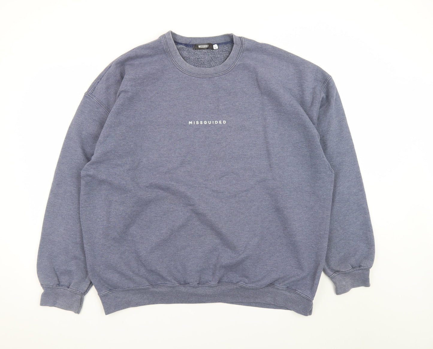 Missguided Women Blue Logo Crew Neck Pullover Sweatshirt L