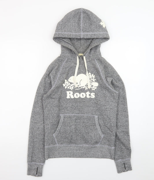 Roots Women's Grey Pullover Hoodie XXS Cotton Blend Logo Design