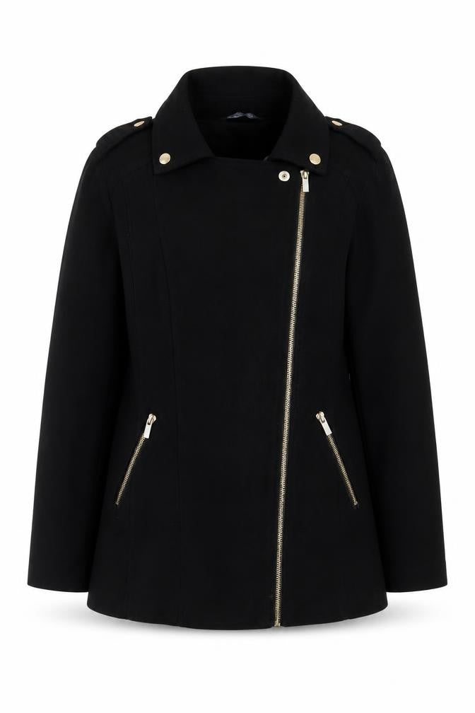 Select Womens Black Suede Biker Jacket Size 8 Mid-Length