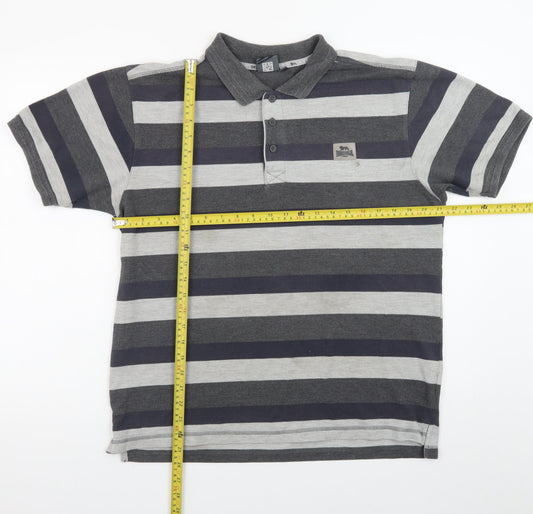 Lonsdale Men’s Grey Striped Short Sleeve Polo Shirt Size L