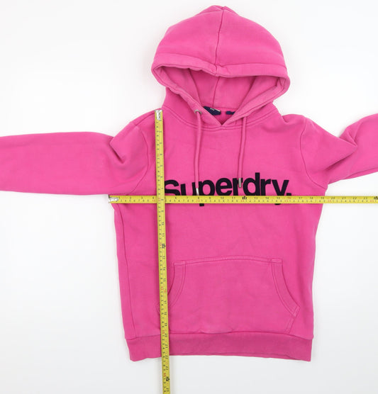 Superdry Womens Pink Hoodie UK 12 Pullover Logo Hooded Sweatshirt