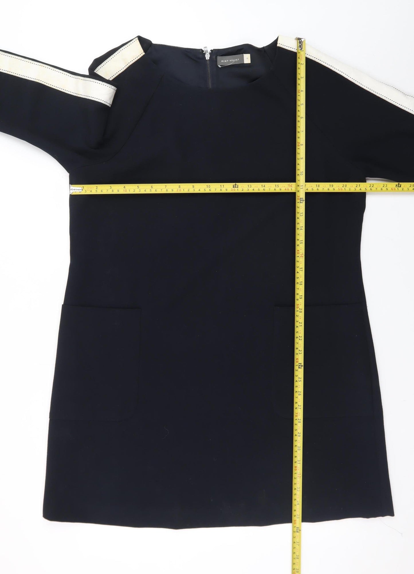 Mint Velvet Women Black Shift Dress Size 18 3/4 Sleeve Knee Length