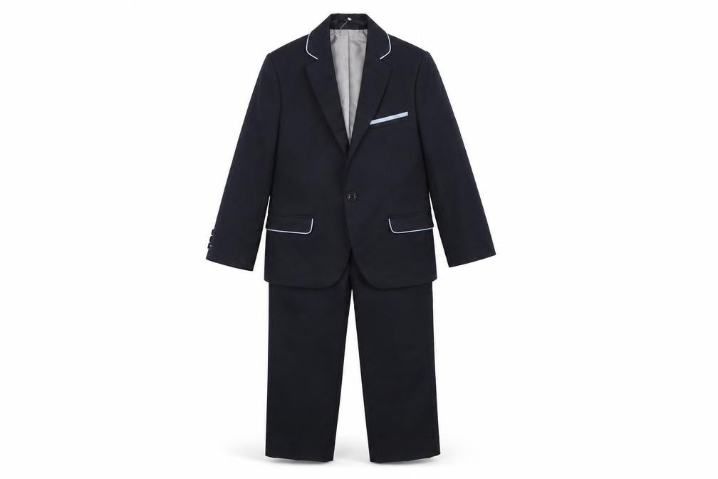 Front view of 1880 Club boys’ black 7-8 years formal two piece trouser suit