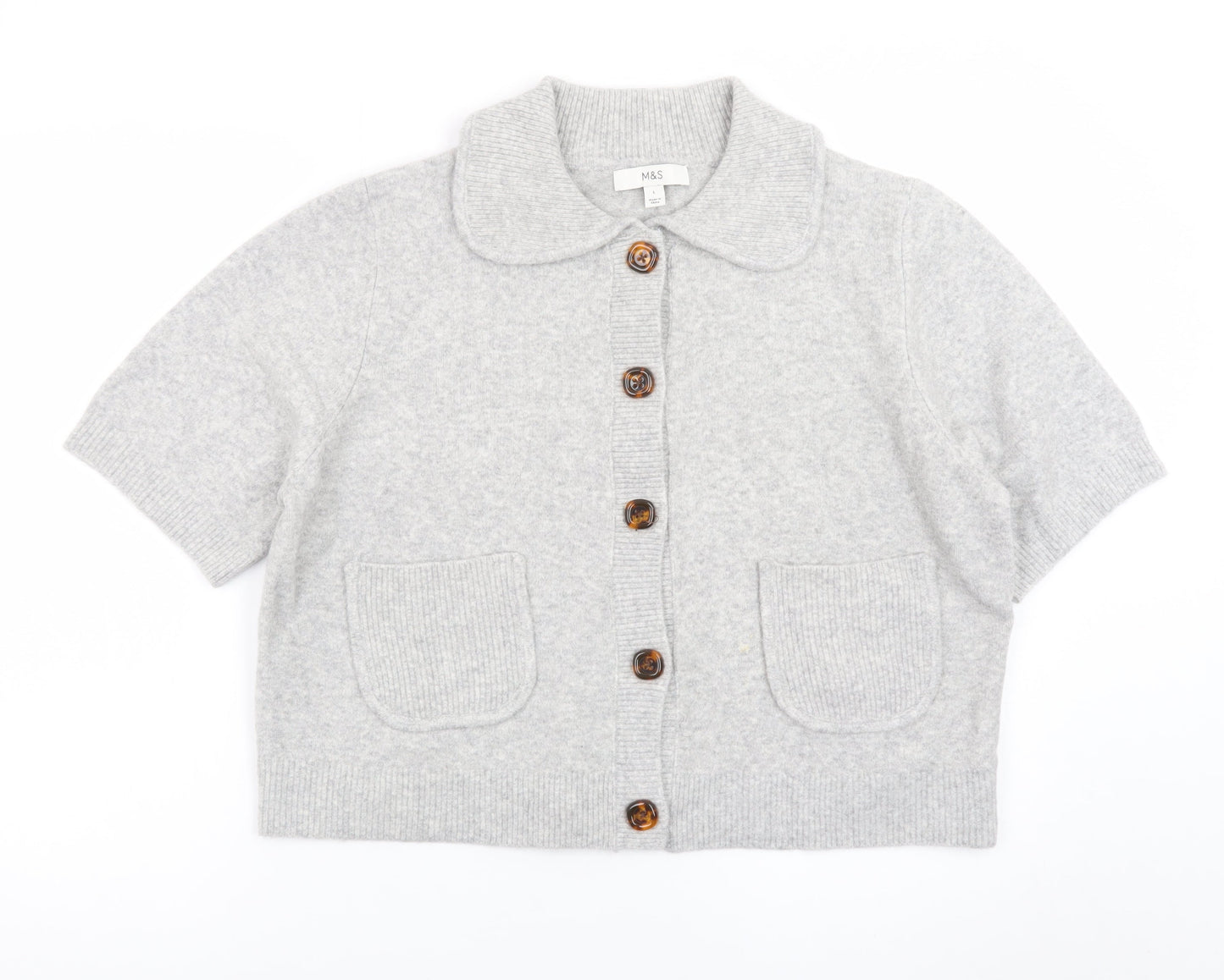 Marks and Spencer Womens Grey Collared Short Sleeve Cardigan L