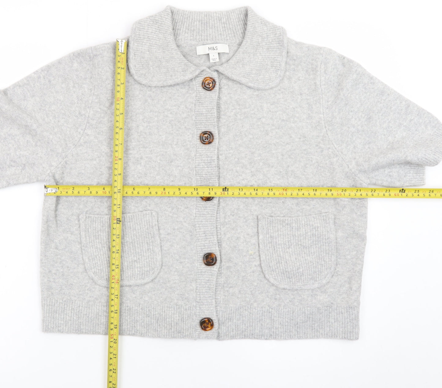 Marks and Spencer Womens Grey Collared Short Sleeve Cardigan L