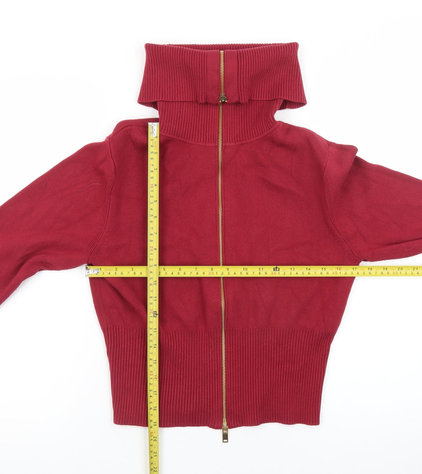 Marks and Spencer Women’s Red Roll Neck Full Zip Jumper Size M