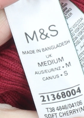 Marks and Spencer Women’s Red Roll Neck Full Zip Jumper Size M
