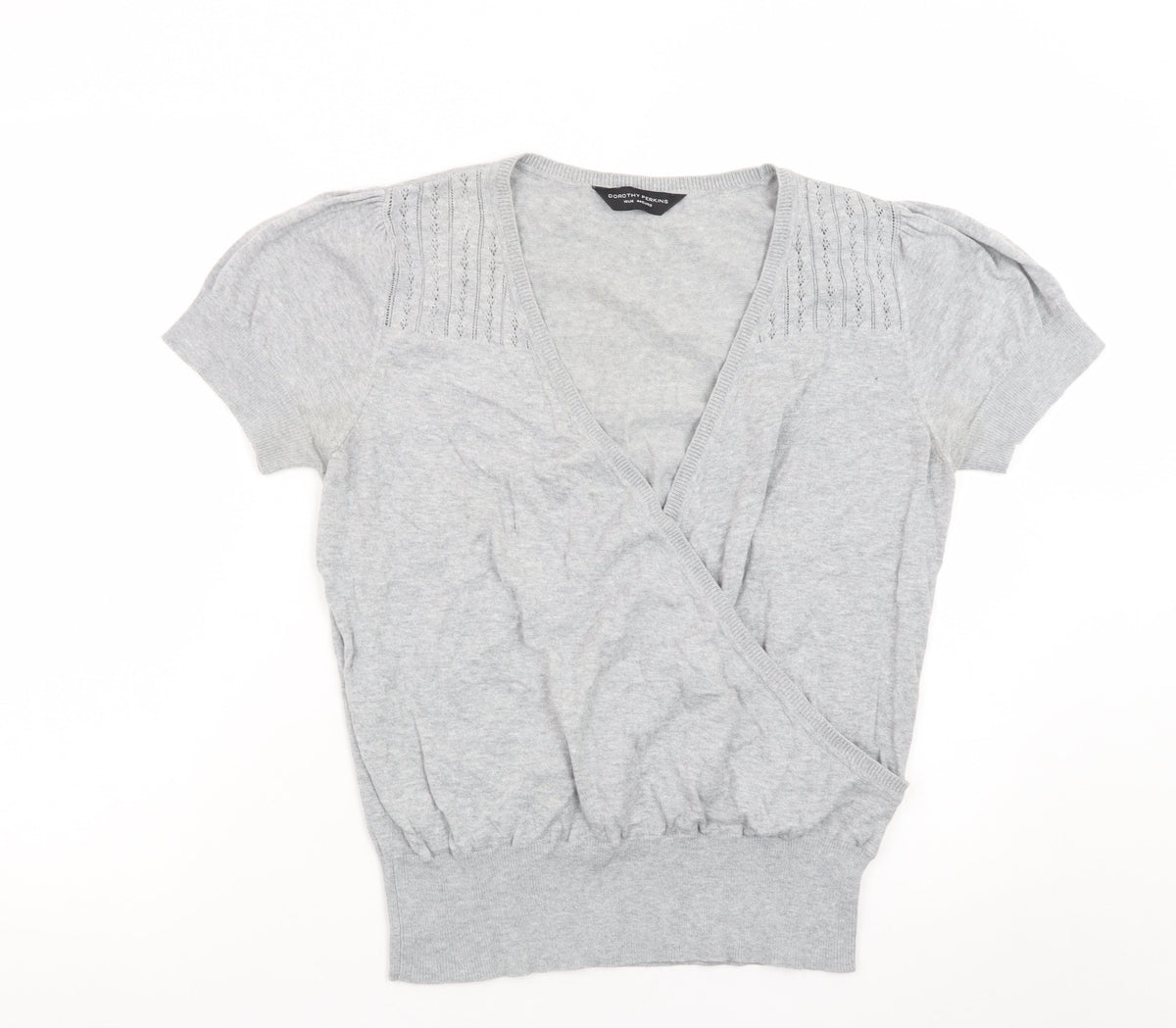 Dorothy Perkins Womens Grey Wrap Knit Blouse Size 16 Short Sleeve