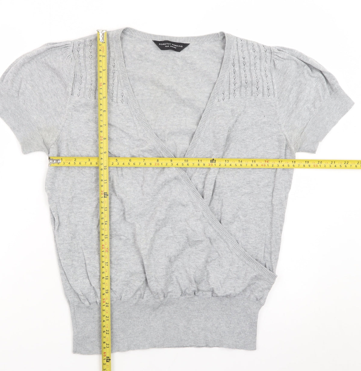 Dorothy Perkins Womens Grey Wrap Knit Blouse Size 16 Short Sleeve