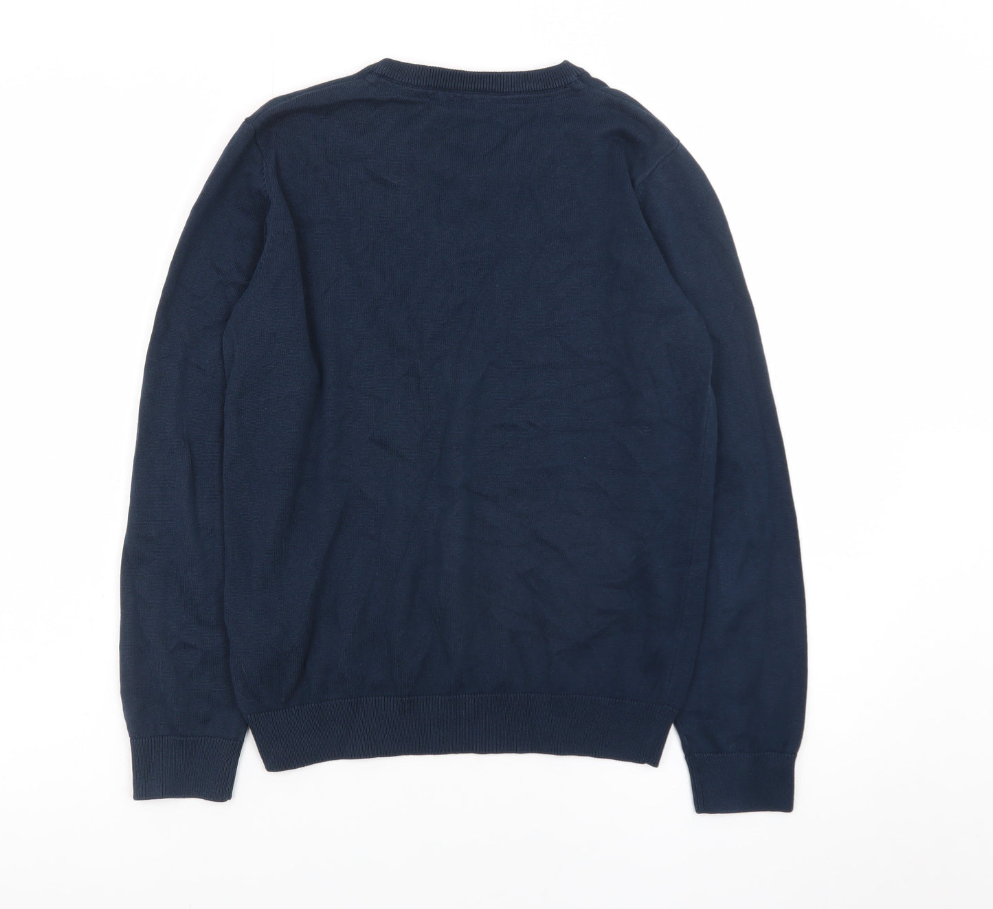 Marks and Spencer Boys Navy V-Neck Cotton Jumper 12-13 Years Classic Fit